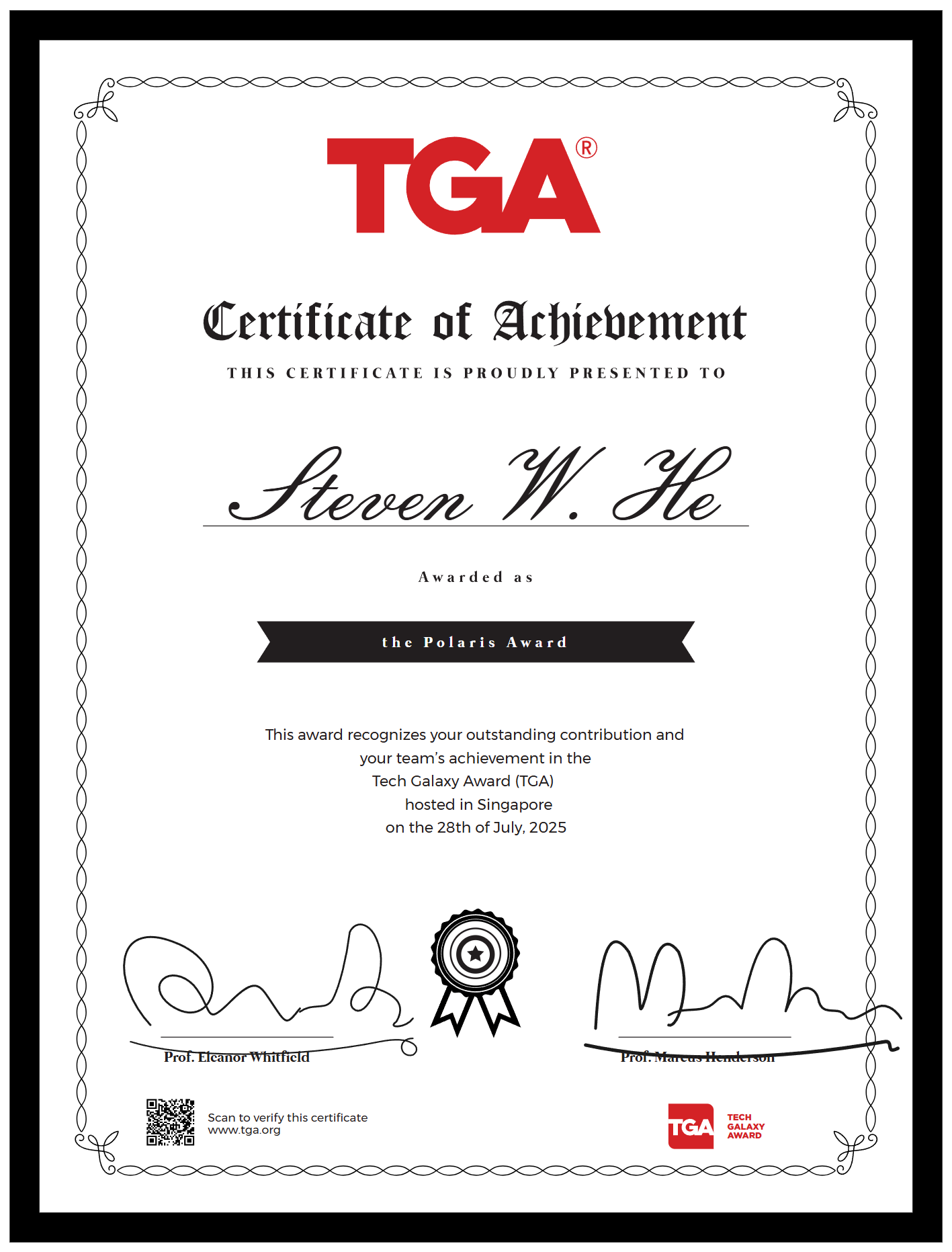 TGA 证书样张